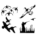 Duck Hunting Decals 4 Pack: Ducks Landing, Detailed Duck, Flying, Cattails (Black, Large ~5")