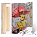 Duckling Holding a Umbrella Paint by Numbers Kits for Adults DIY Canvas Oil Painting Acrylic Pigment Kits Colorful Graffiti Animal Paint by Number Home Wall Art Decor Gift Artwork 16x20In (DIY Frame)
