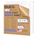 Duco 1/8" Clear Cast Acrylic Sheets, 12"x12" Plexiglass Sheets, 2 Pack