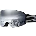 DUCO Ski Goggles with Magnetic Lens for Snowboard, Anti-Fog UV400 Protection Over Glasses OTG Snow Sports Goggles DCS002 (Black Frame Silver Lens)