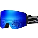 DUCO Ski Goggles with Magnetic Lens for Snowboard, Anti-Fog UV400 Protection Over Glasses OTG Snow Sports Goggles DCS002 (White Frame Revo Blue+Revo Red Lens)