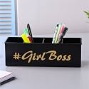 dudki 4 Compartment Stylish desk organizer for office table | Multipurpose use like Stationary Storage Stand Pen, Pencil Holder for Office, Home, and Study Table (Gir Boss) Black