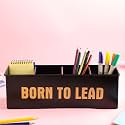 dudki Stylish Desk organizer for office table with 4 compartments | Metal Desk Organizer Stationary Storage Stand Pen, Pencil Holder for Office, Home, and Study Table (BORN TO LEAD) Texture Black