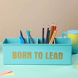 dudki stylish quoted desk organizer for office table with 4 compartments  metal desk organizer stationary storage stand pen pencil holder for office home and study table born to lead aqua