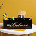 dudki Stylish Quoted desk organizer for office table with 4 compartments | Metal Desk Organizer Storage Stand Pen, Pencil Holder for Office, and Study Table (BELIEVE) Texture Black