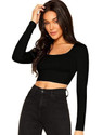 DUDSTUCKER Casual Solid Women Black Top