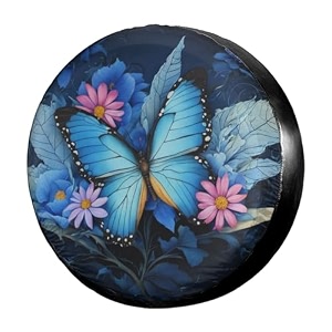 dujiea blue butterfly flower spare tire cover universal wheel tire cover waterproof dust-proof tire protectors for jeep trailer rv van suv truck camper and many vehicle 14 15 16 17 inch