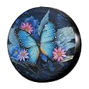 Dujiea Blue Butterfly Flower Spare Tire Cover, Universal Wheel Tire Cover Waterproof Dust-Proof Tire Protectors for Jeep Trailer Rv Van SUV Truck Camper and Many Vehicle 14 15 16 17 Inch
