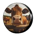 Dujiea Brown Cow Head Spare Tire Cover, Universal Wheel Tire Cover Waterproof Dust-Proof Tire Protectors for Trailer Rv SUV Truck Camper and Many Vehicle 14 15 16 17 Inch
