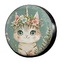 Dujiea Cat with Unicorn Horn Spare Tire Cover, Universal Wheel Tire Cover Waterproof Dust-Proof Tire Protectors for Trailer Rv SUV Truck Camper and Many Vehicle 14 15 16 17 Inch
