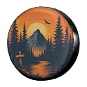 Dujiea Cross Mountain Sunset Spare Tire Cover, Universal Wheel Tire Cover Waterproof Dust-Proof Tire Protectors for Trailer Rv SUV Truck Camper and Many Vehicle 14 15 16 17 Inch