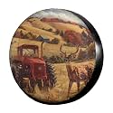 Dujiea Deer and Tractor Spare Tire Cover, Universal Wheel Tire Cover Waterproof Dust-Proof Tire Protectors for Trailer Rv SUV Truck Camper and Many Vehicle 14 15 16 17 Inch