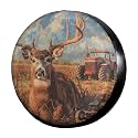 Dujiea Deer with Tractor Spare Tire Cover, Universal Wheel Tire Cover Waterproof Dust-Proof Tire Protectors for Trailer Rv SUV Truck Camper and Many Vehicle 14 15 16 17 Inch
