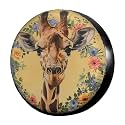 Dujiea Giraffe with Flowers Wreath Spare Tire Cover, Universal Wheel Tire Cover Waterproof Dust-Proof Tire Protectors for Trailer Rv SUV Truck Camper and Many Vehicle 14 15 16 17 Inch