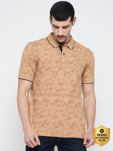 duke men printed polo neck cotton blend brown t-shirt