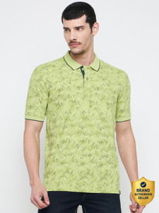 duke men printed polo neck cotton blend green t-shirt
