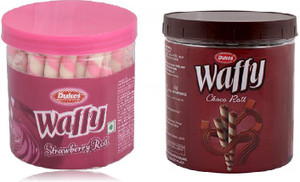 dukes waffy wafers chocolate rolls 250 gram and strawberry rolls 250 gram wafer rolls 2 x 250 g