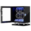 DUKWIN Watch Winder for 3/4/6/8/9/12 Automatic Watches, Fingerprint Lock Watch Winders with LCD Touchscreen, Blue LED Light, Remote Control,Adjustable Watch Pillow for Universal Watches, 5TPD