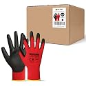 DULFINE Safety Work Gloves for Men 60 Pairs, Ultra-Thin PU Coated Red M