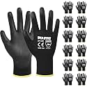 DULFINE Safety Work Gloves for Men 12 Pairs, Ultra-Thin PU Coated Black XS