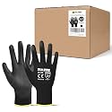 DULFINE Safety Work Gloves for Men 60 Pairs, Ultra-Thin PU Coated Black L