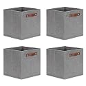 DULLEMELO 11x11 Cube Collapsible Fabric Storage Bins for Shelf Organizing, Toy Square Bins, Kids Clothes Closet Baskets Storage, for Bedroom, Living Room, Dorm(Gray-4 Pack)