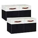 DULLEMELO Fabric Storage Bins for Shelves, Cube Storage Organizer Bins with PU Handles, Set of 4 Decorative Collapsible Storage Bins for Cube Storage,White&amp;Black