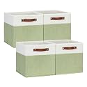 DULLEMELO Fabric Storage Cubes, 12x12 Storage Cube Bins for Organizing, Foldable Storage Baskets Square Cloth Bins for Cube Storage, Cube Organizer for Storage,White&amp;Green