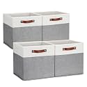 DULLEMELO Storage Cubes 13 inch, Collapsible Sturdy Cube Storage Bins With Handles for Organizing,Fabric Storage Baskets for Shelves Nursery Closet Home Organization (White&amp;Grey-4 Pack)
