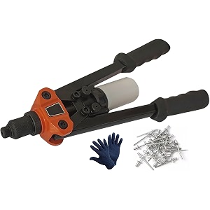 dumdaar portable 13 inch heavy duty mini hand riveter blind rivet gun with 30 rivets and gloves shock-proof hand tools with soft rubber