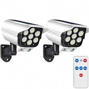 dummy cctv camera with flashing red led light  bullet design for indoor amp outdoor use  waterproof wall mount  ideal for home office storefront security solar dummy camera pack of 2
