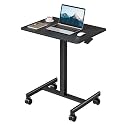 DUMOS Mobile Rolling Desk with Wheels, Small Standing Desks Black