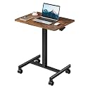 DUMOS Mobile Rolling Desk with Wheels, Small Standing Desks Rustic Brown