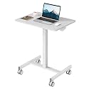 DUMOS Mobile Rolling Desk with Wheels, Small Standing Desks White
