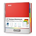 Dunwell 5-Subject Spiral Notebook 8.5x11, College Ruled, 200 Sheets, Red