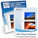 Dunwell Photo Sleeves for 3-Ring Binder, (5x7, 50 Pack) for 200 Pictures, Each Clear Plastic Sheet Protector Holds Four 5 x 7 Pictures or Postcards, Acid-Free Poly Photo Album Refill Pages