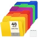 Dunwell Plastic Colored File Folders (48 Pack), 1/3 Tab Filing Folders for 8.5x11 Letter Size Documents, Assorted Colors, Acid-Free Poly, Includes Labels