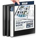 Dunwell Presentation Binder 24-Pocket, 8.5x11 Plastic Sleeves,3 Pack, Black