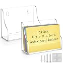 Dunzoom 2 Pack 4x6 Index Card Holder, 2-in-1 Desk & Wall Mounted Acrylic Index Card Display Stand, Includes Screws & Anchors, Clear Notecard Organizer for Back to School Classroom, Office, Business
