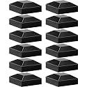 Dunzy 12 Pcs Aluminum Fence Post Caps Black Caps Fence Topper Pressure Fit Post Cover for Mailbox Metal Wood Plastic Vinyl Iron Deck Railing (2" X 2")