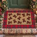 Dunzy 2 Pcs Christmas Door Mat Set, Red Plaid Layering Rug with Teddy Bear