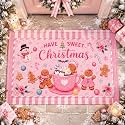 Dunzy 2 Pcs Christmas Gingerbread Man Rugs Pink White Stripe Non Slip Set