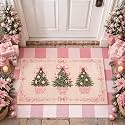 Dunzy 2 Pcs Pink Christmas Tree Doormat Set, Coir Layered Front Door Mat
