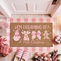 Dunzy 2 Pcs Pink White Striped Coir Doormat 23.6x35.4 Christmas Welcome