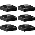 Dunzy 6 Pcs Aluminum Fence Post Caps Black Caps Fence Topper Pressure Fit Post Cover for Mailbox Metal Wood Plastic Vinyl Iron Deck Railing (2.5" X 2.5")