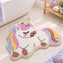 Dunzy Unicorn Rainbow Bath Mat Cartoon Bathroom Decor No Slip Shower Rug
