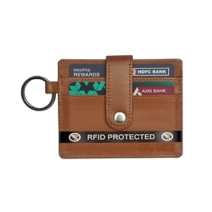 rfid protected slim minimalist unisex genuine leather card holder tan