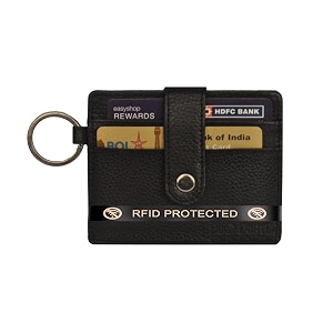 rfid protected slim minimalist unisex genuine leather card holder black