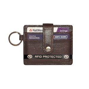 rfid protected slim minimalist unisex genuine leather card holder brown