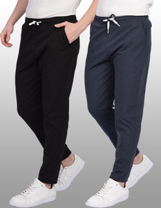 Duooble Solid Men Black Grey Track Pants